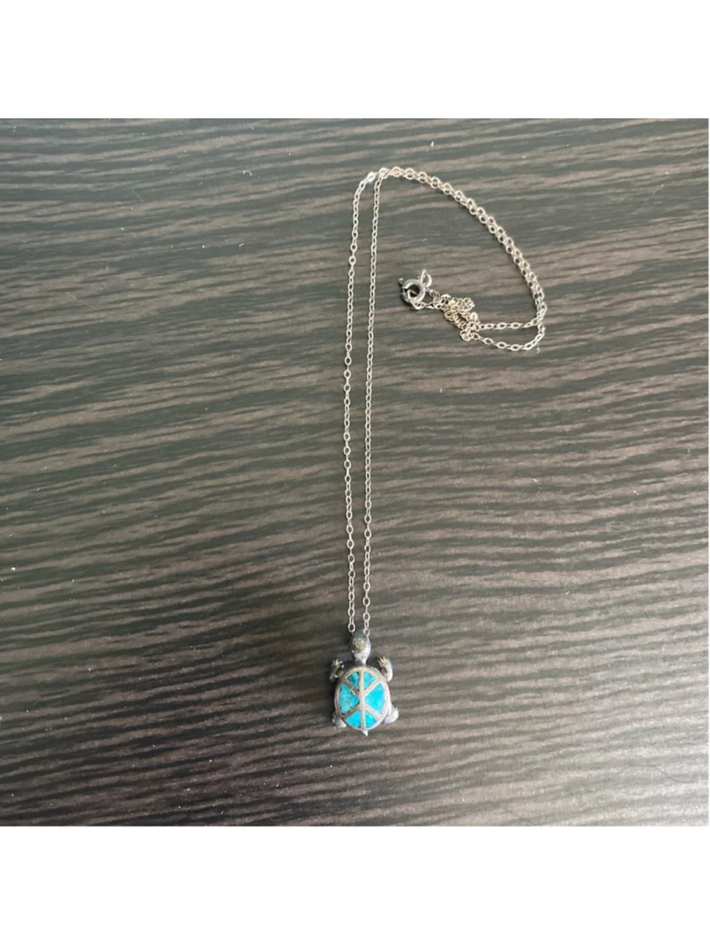 Matching vintage silver turtle ring and necklace with turquoise stone 💙🐢